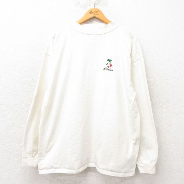 XL★古着 長袖 ビンテージ Tシャツ メンズ 90年代 90s イタリア 大きいサイズ コットン USA製 生成り 25jun06 中古