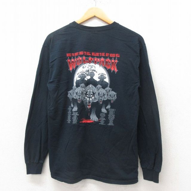 【50%OFF】M★古着 長袖 ビンテージ Tシャツ メンズ 00年代 00s ウルフパック コットン クルーネック 黒 ブラック 25jun06 中古