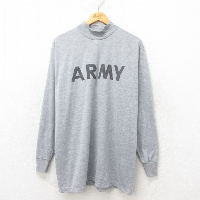 L★古着 長袖 ビンテージ Tシャツ メンズ 90年代 90s ミリタリー アーミー ARMY リフレクター モックネック ハイネック USA製 グレー 霜降り 25jun06 中古