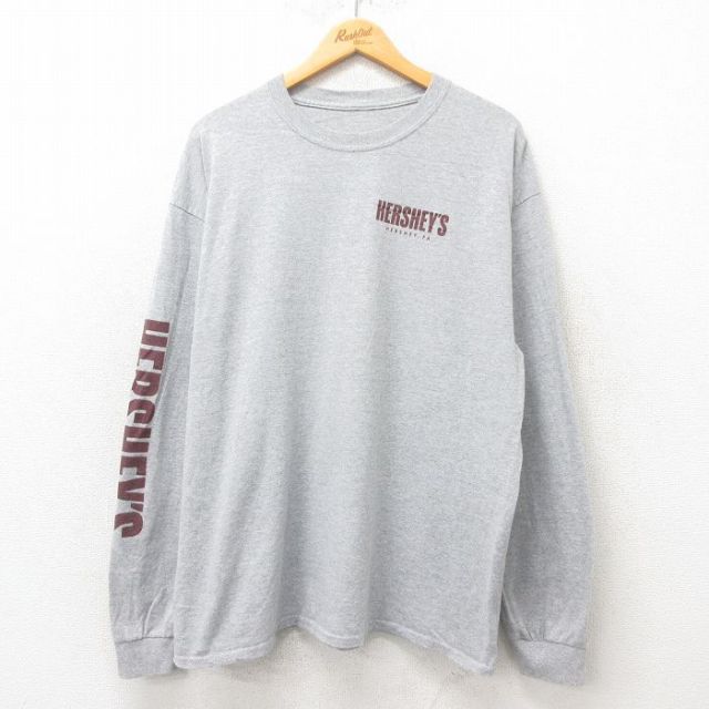 XL★古着 長袖 Tシャツ メンズ ハーシーズ 大きいサイズ クルーネック グレー 霜降り 25jun06 中古