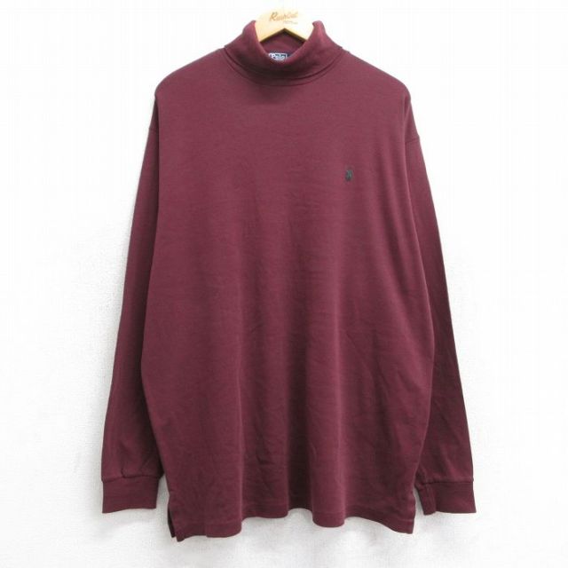 【20%OFF】XL★古着 ラルフローレン Ralph Lauren 半袖 ビンテージ ブランド Tシャツ メンズ 90年代 90s ワンポイントロゴ 大きいサイズ コットン タートルネック ハイネック USA製 エンジ 【spe】 25jun09 中古
