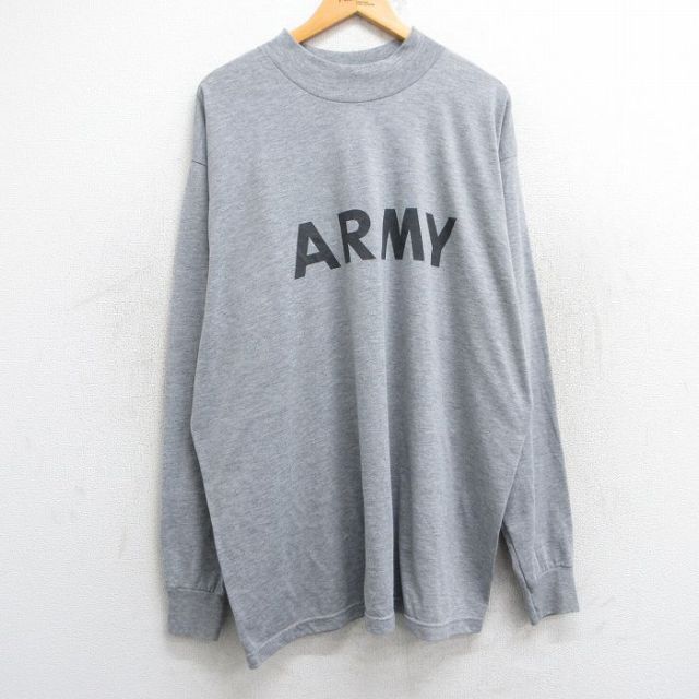 XL★古着 長袖 ビンテージ Tシャツ メンズ 00年代 00s ミリタリー アーミー ARMY リフレクター 大きいサイズ ロング丈 モックネック ハイネック USA製 グレー 霜降り 25jun09 中古