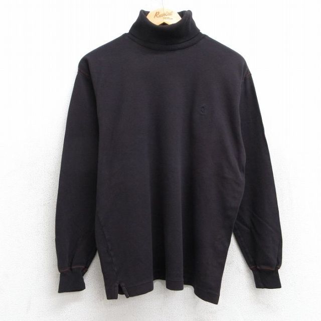 L★古着 ラルフローレン Ralph Lauren 長袖 ブランド Tシャツ メンズ 90年代 90s ワンポイントロゴ コットン タートルネック ハイネック 黒 ブラック 25jun11 中古