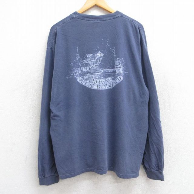 XL★古着 長袖 ビンテージ Tシャツ メンズ 00年代 00s ヨット NOANK VILLAGE BOAT YARD 大きいサイズ コットン クルーネック 紺 ネイビー 25jun11 中古