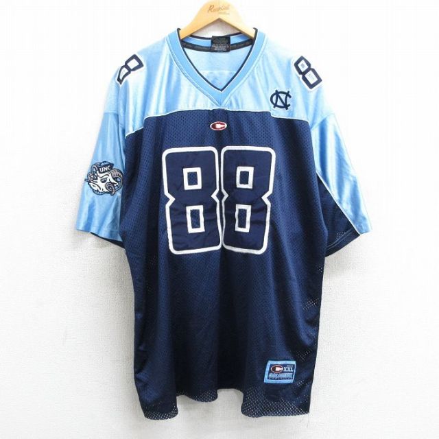 XL★古着 半袖 ビンテージ フットボール Tシャツ メンズ 00年代 00s ノースカロライナターヒールズ 88 メッシュ地 大きいサイズ ロング丈 Vネック 紺他 ネイビー ユニフォーム ゲームシャツ 25jun11 中古