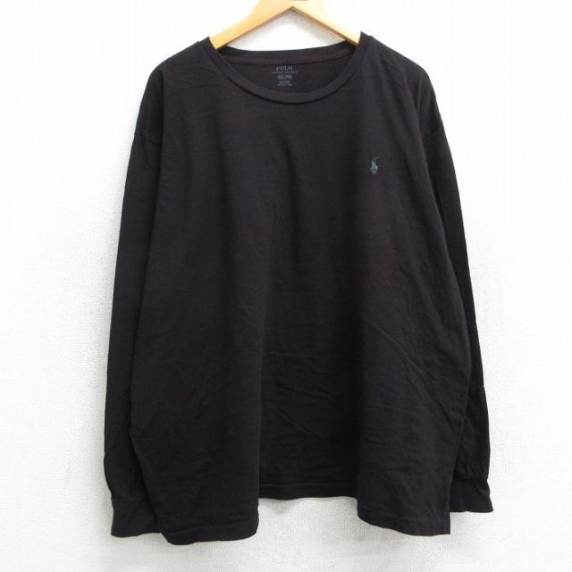XL★古着 ラルフローレン Ralph Lauren 長袖 ブランド Tシャツ メンズ ワンポイントロゴ 大きいサイズ コットン クルーネック 黒 ブラック 25jun11 中古