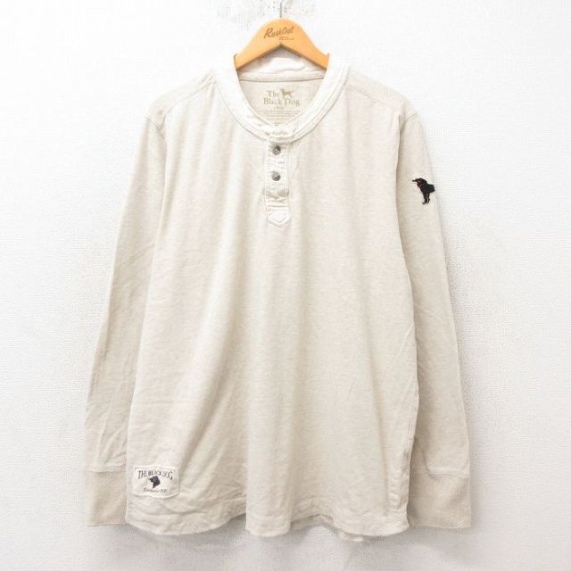 XL★古着 長袖 Tシャツ メンズ The Black Dog 大きいサイズ コットン ヘンリーネック 薄ベージュ カーキ 25jun12 中古