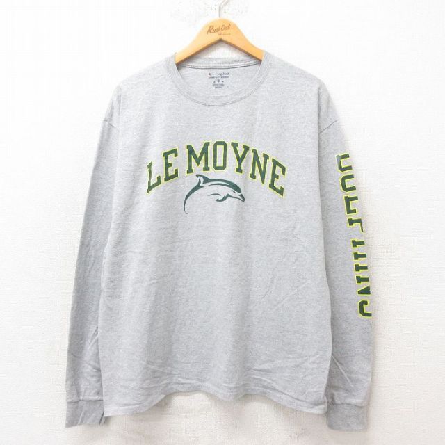 XL★古着 チャンピオン Champion 長袖 Tシャツ メンズ イルカ クルーネック グレー 霜降り 25jun12 中古