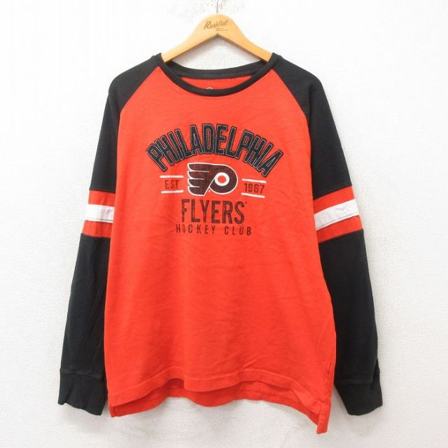 XL★古着 長袖 Tシャツ メンズ NHL フィラデルフィアフライヤーズ ラグラン クルーネック オレンジ アイスホッケー 25jun12 中古