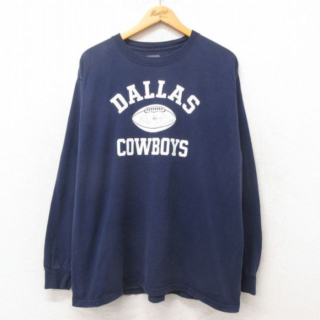 【50%OFF】XL★古着 リーボック REEBOK 長袖 Tシャツ メンズ NFL ダラスカウボーイズ 大きいサイズ コットン クルーネック 紺 ネイビー アメフト スーパーボウル 25jun12 中古
