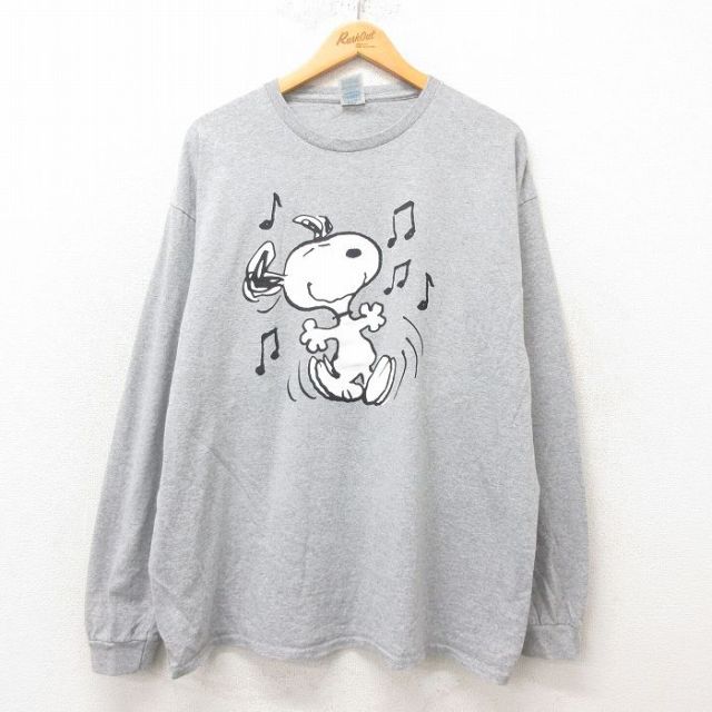 XL★古着 長袖 Tシャツ メンズ ピーナッツ スヌーピー SNOOPY 大きいサイズ クルーネック グレー 霜降り 【spe】 25jun12 中古