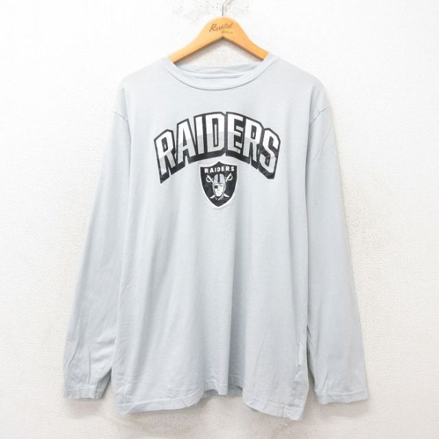 【50%OFF】XL★古着 長袖 Tシャツ メンズ NFL オークランドレイダース 大きいサイズ クルーネック 薄グレー アメフト スーパーボウル 25jun12 中古