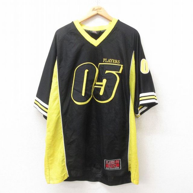 【20%OFF】XL★古着 半袖 Tシャツ メンズ 05 大きいサイズ ロング丈 メッシュ地 Vネック 黒 ブラック 25jun12 中古