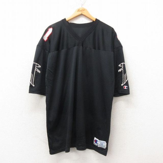 XL★古着 チャンピオン Champion 半袖 ビンテージ フットボール Tシャツ メンズ 90年代 90s NFL アトランタファルコンズ 大きいサイズ ロング丈 メッシュ地 USA製 黒 ブラック アメフト スーパーボウル 【spe】 25jun12 中古