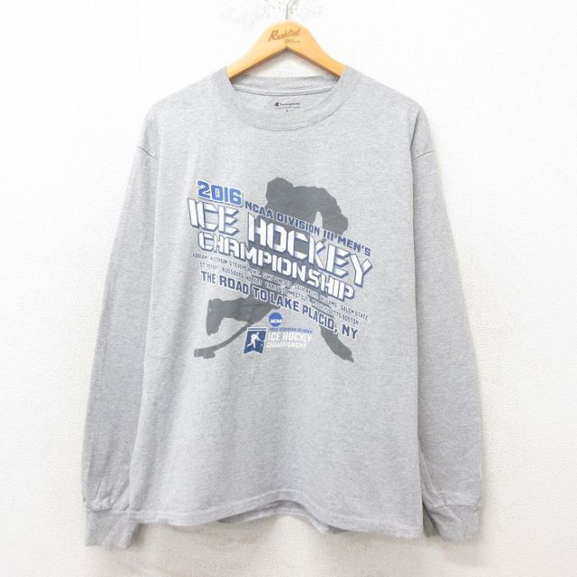【50%OFF】チャンピオン 長袖Tシャツ アイスホッケー グレー L | 古着