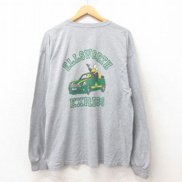 XL★古着 長袖 ビンテージ Tシャツ メンズ 00年代 00s 鳥 車 大きいサイズ クルーネック グレー 霜降り 25jun12 中古