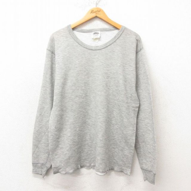 XL★古着 長袖 ビンテージ Tシャツ メンズ 90年代 90s 無地 クルーネック USA製 グレー 霜降り 25jun12 中古