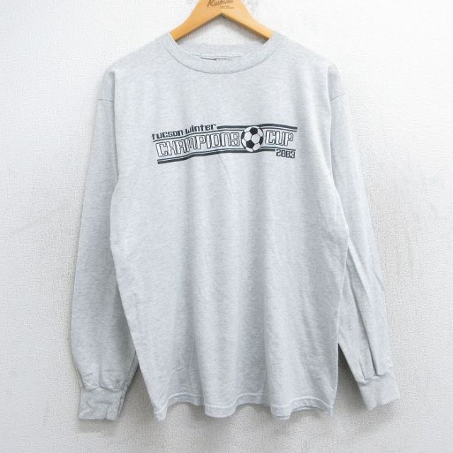 L★古着 フルーツオブザルーム 長袖 ビンテージ Tシャツ メンズ 00年代 00s サッカー チャンピオン クルーネック 薄グレー 霜降り 25jun12 中古