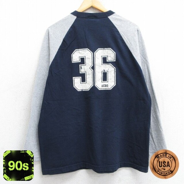【50%OFF】エアロポステール 90s ラグランTシャツ ライオン ネイビー L | 古着