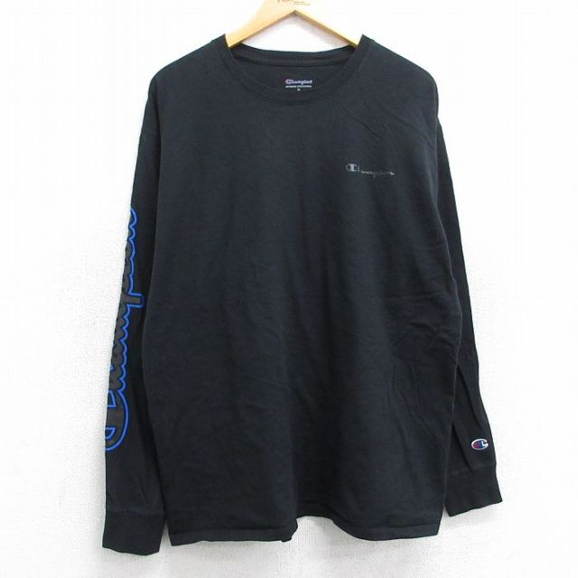 チャンピオン 長袖Tシャツ ビッグロゴ ブラック XL | 古着