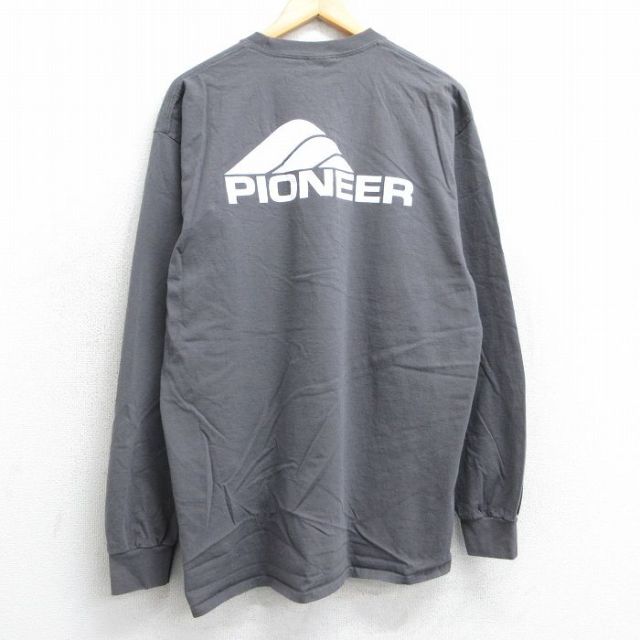 XL★古着 長袖 Tシャツ メンズ パイオニア 胸ポケット付き コットン クルーネック 濃グレー 25jun13 中古