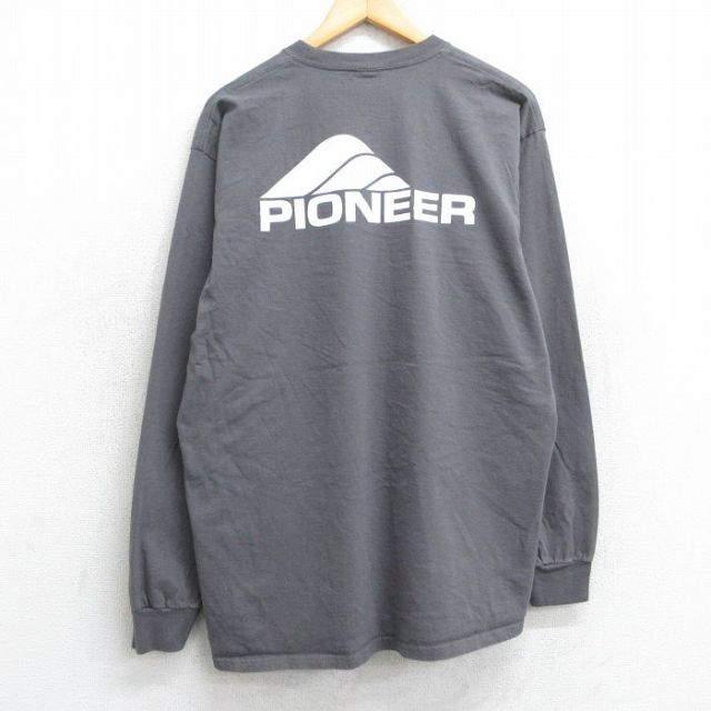 XL★古着 長袖 Tシャツ メンズ パイオニア 胸ポケット付き コットン クルーネック 濃グレー 25jun13 中古