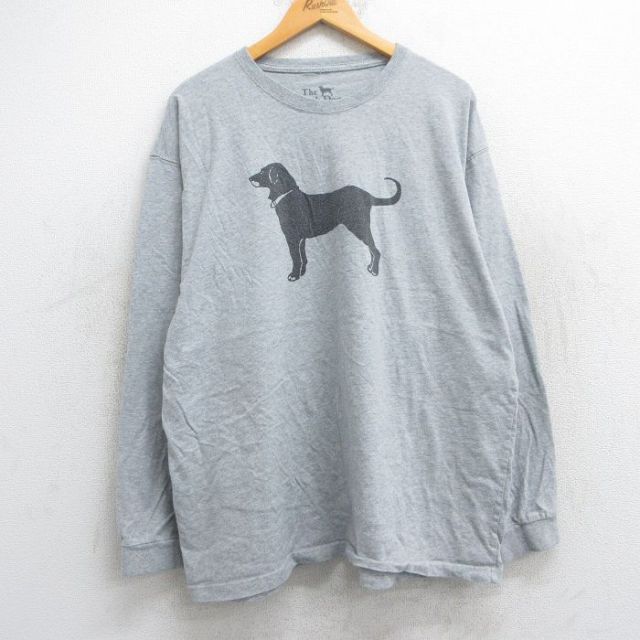 XL★古着 長袖 Tシャツ メンズ The Black Dog 大きいサイズ コットン クルーネック グレー 霜降り 25jun13 中古