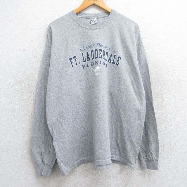 【50%OFF】XL★古着 長袖 ビンテージ Tシャツ メンズ 00年代 00s フォートローダデール フロリダ 大きいサイズ クルーネック グレー 霜降り 25jun13 中古