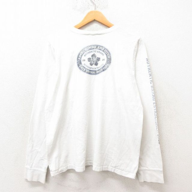 L★古着 アバクロンビー Abercrombie&fitch 長袖 ビンテージ Tシャツ メンズ 90年代 90s 花柄 コットン クルーネック USA製 白 ホワイト 25jun13 中古