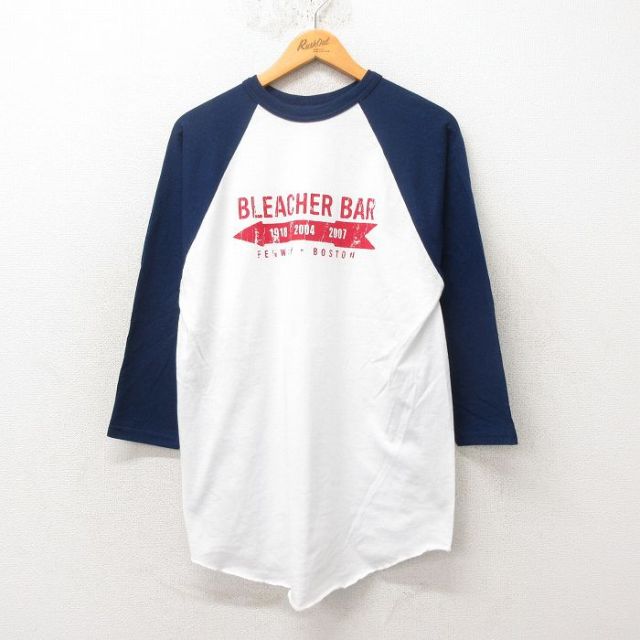 L★古着 7分袖 ビンテージ Tシャツ メンズ 00年代 00s ボストン ツートンカラー ラグラン クルーネック 白 ホワイト 25jun13 中古 7分丈 七分丈 七分袖