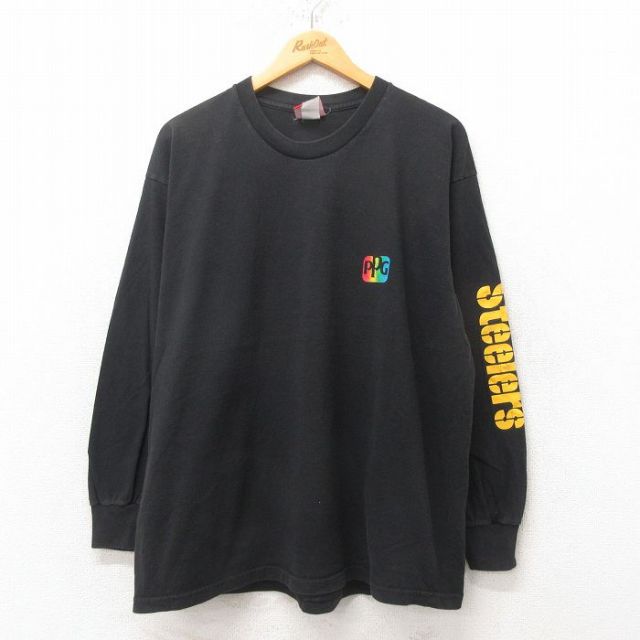 XL★古着 長袖 ビンテージ Tシャツ メンズ 00年代 00s NFL ピッツバーグスティーラーズ コットン クルーネック 黒 ブラック アメフト スーパーボウル 25jun13 中古