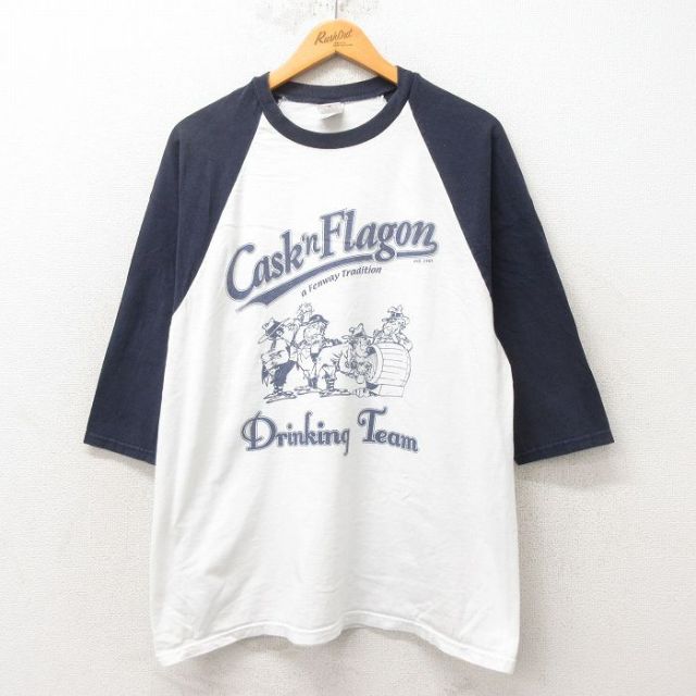 L★古着 7分袖 ビンテージ Tシャツ メンズ 00年代 00s ドリンキングチーム ツートンカラー コットン ラグラン クルーネック 白 ホワイト 25jun13 中古 7分丈 七分丈 七分袖