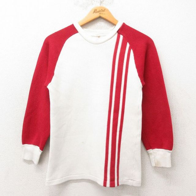 【50%OFF】M★古着 長袖 ビンテージ サーマル Tシャツ メンズ 80年代 80s ツートンカラー クルーネック 赤 レッド 25jun13 中古