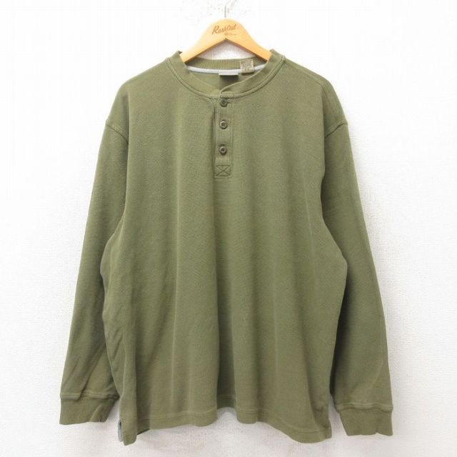 XL★古着 エルエルビーン LLBEAN 長袖 ビンテージ Tシャツ メンズ 00年代 00s 無地 大きいサイズ コットン ヘンリーネック 緑 グリーン 25jun13 中古