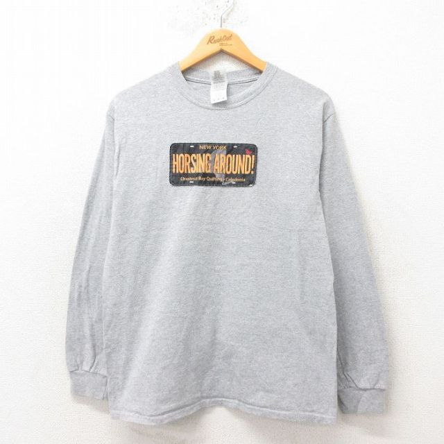 M★古着 長袖 ビンテージ Tシャツ メンズ 00年代 00s ニューヨーク クルーネック グレー 霜降り 25jun13 中古