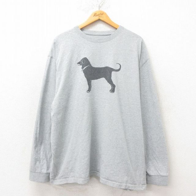XL★古着 長袖 Tシャツ メンズ The Black Dog 大きいサイズ コットン グレー 霜降り 25jun13 中古