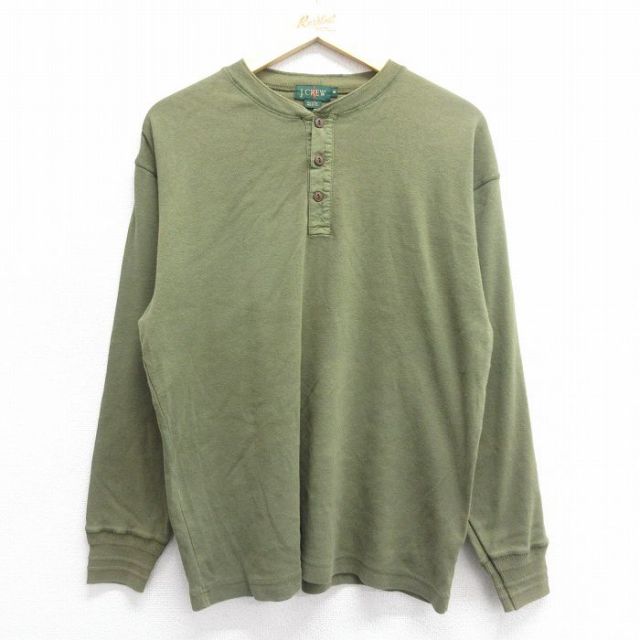 L★古着 ジェイクルー J.CREW 長袖 ビンテージ Tシャツ メンズ 90年代 90s 無地 コットン ヘンリーネック USA製 薄緑 グリーン 25jun16 中古