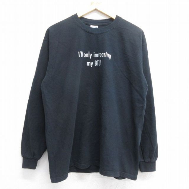 L★古着 長袖 ビンテージ Tシャツ メンズ 00年代 00s メッセージ コットン クルーネック 黒 ブラック 25jun16 中古