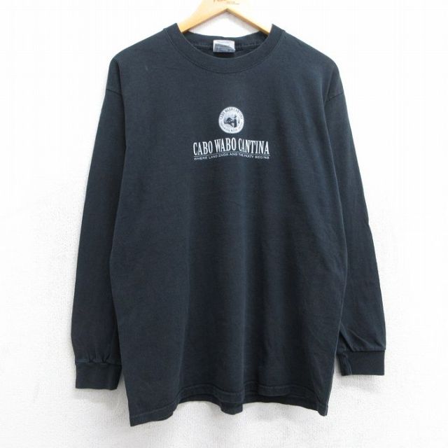 【50%OFF】L★古着 長袖 ビンテージ Tシャツ メンズ 00年代 00s カボワボ コットン クルーネック 黒 ブラック 25jun19 中古
