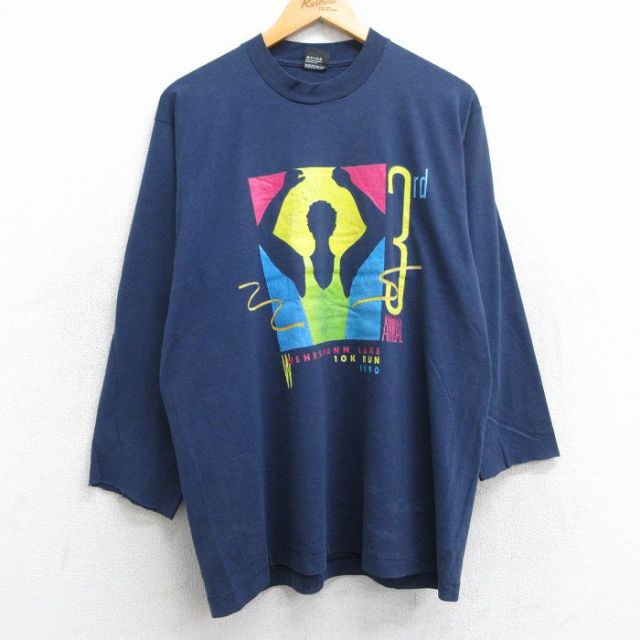 【50%OFF】スクリーンスターズ 90s 長袖Tシャツ マラソン ネイビー L | 古着