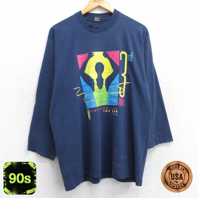 【50%OFF】スクリーンスターズ 90s 長袖Tシャツ マラソン ネイビー L | 古着