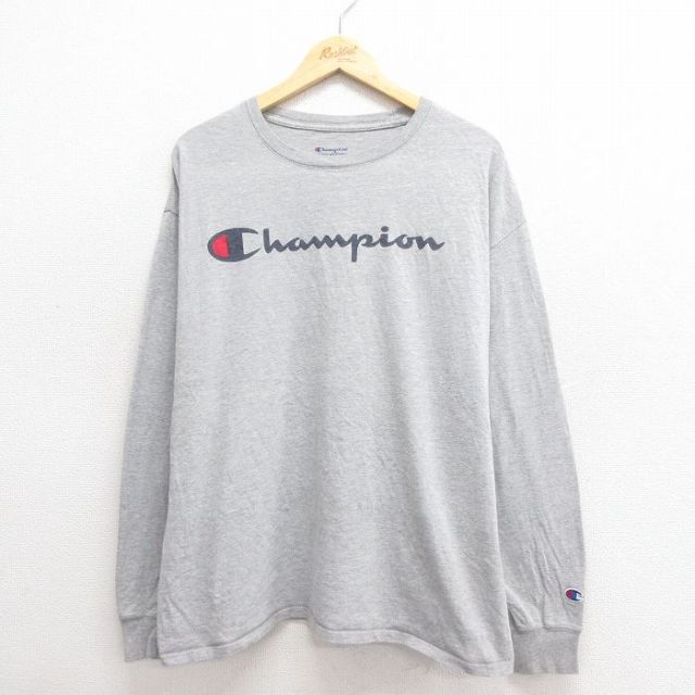 【50%OFF】チャンピオン 長袖Tシャツ ビッグロゴ グレー XL | 古着