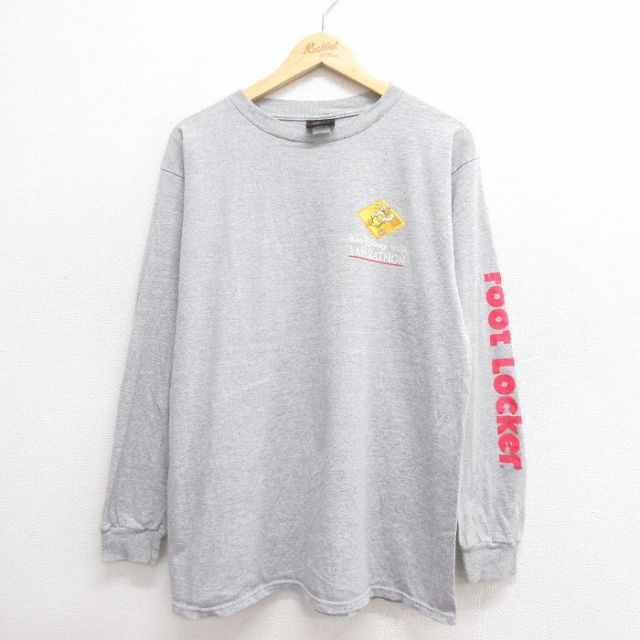 L★古着 長袖 ビンテージ Tシャツ メンズ 00年代 00s ディズニー DISNEY ドナルド マラソン クルーネック グレー 霜降り 25jun20 中古