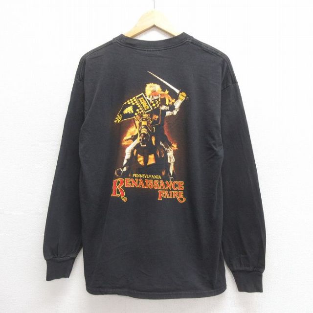 L★古着 長袖 ビンテージ Tシャツ メンズ 00年代 00s ペンシルベニア コットン クルーネック 黒 ブラック 25jun20 中古