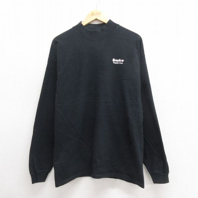【20%OFF】XL★古着 長袖 ビンテージ Tシャツ メンズ 90年代 90s Bradco コットン モックネック ハイネック USA製 黒 ブラック 25jun20 中古