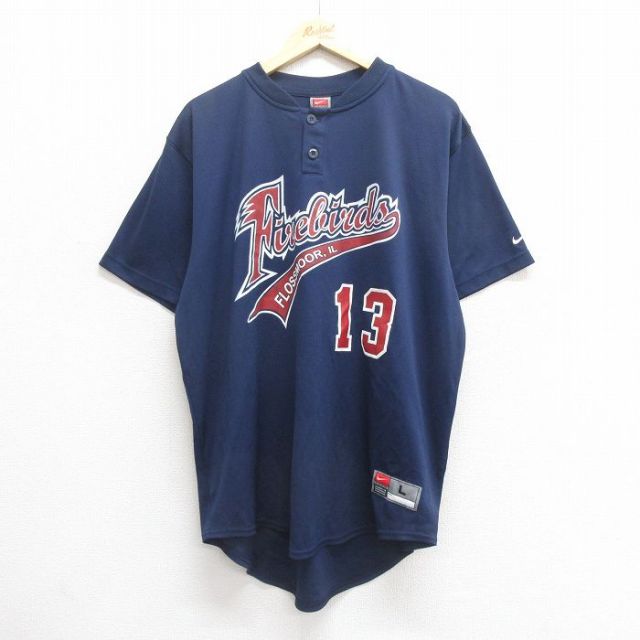 XL★古着 ナイキ NIKE 半袖 ビンテージ Tシャツ メンズ 00年代 00s 13 メッシュ地 ヘンリーネック 紺 ネイビー 25jun20 中古
