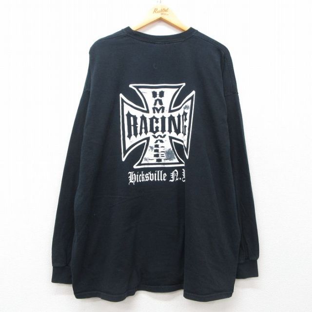 XL★古着 長袖 Tシャツ メンズ レーシング 大きいサイズ クルーネック 黒 ブラック 25jun21 中古
