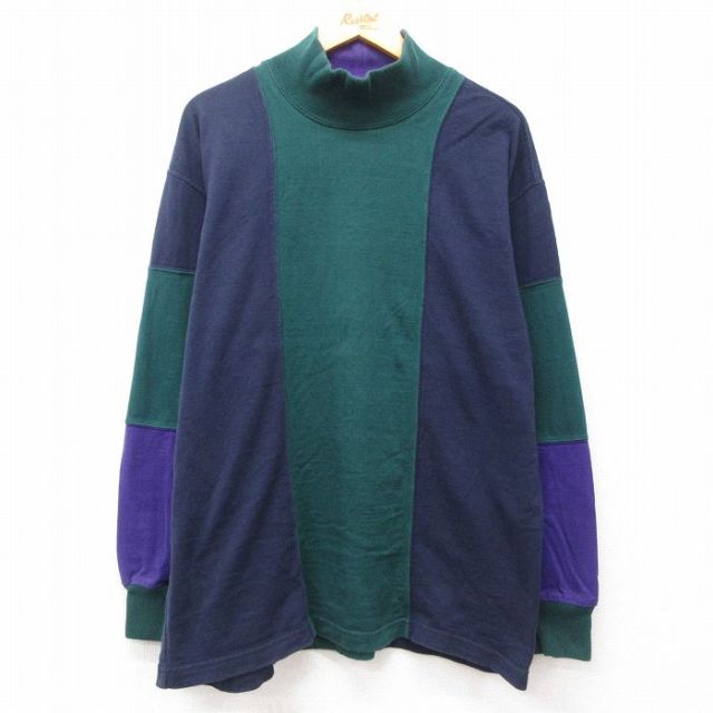 90s 長袖Tシャツ モックネック ネイビー XL | 古着