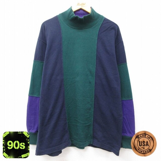 【50%OFF】90s 長袖Tシャツ モックネック ネイビー XL | 古着
