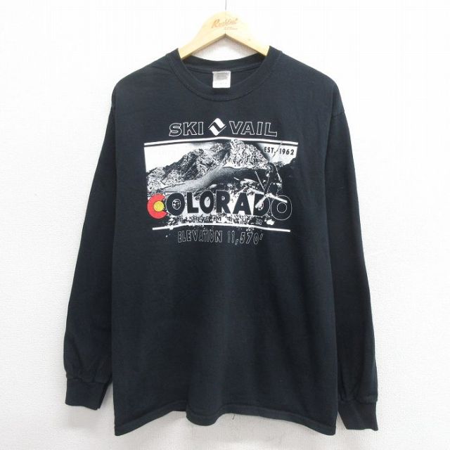 L★古着 長袖 ビンテージ Tシャツ メンズ 00年代 00s コロラド コットン クルーネック 黒 ブラック 25jun24 中古
